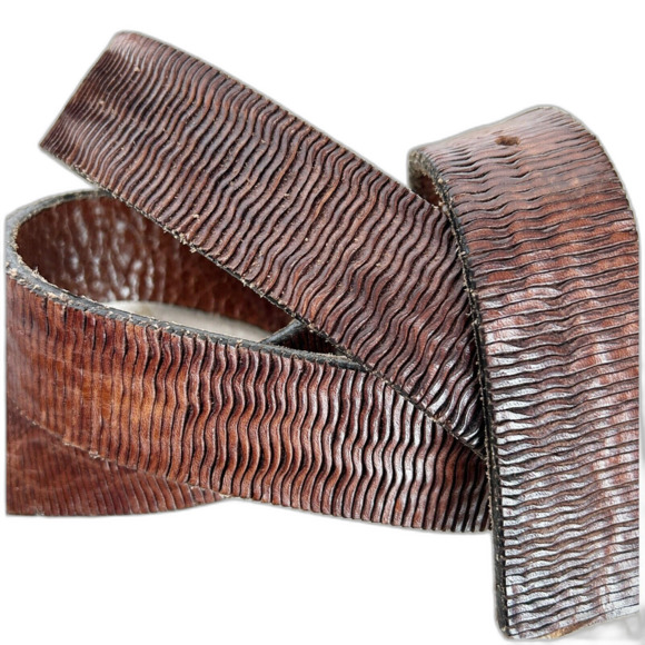 BALDININI Belt S/M Wavy Brown Leather Silver Square Buckle 90cm Made in ITALY - Picture 6 of 13